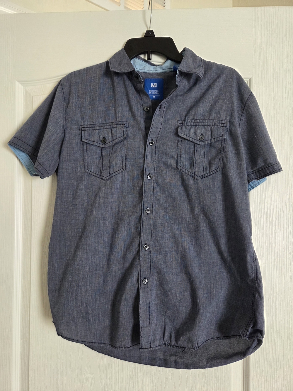 Michael Brandon Short-Sleeve Casual Button-Down Shirt in Slate Blue